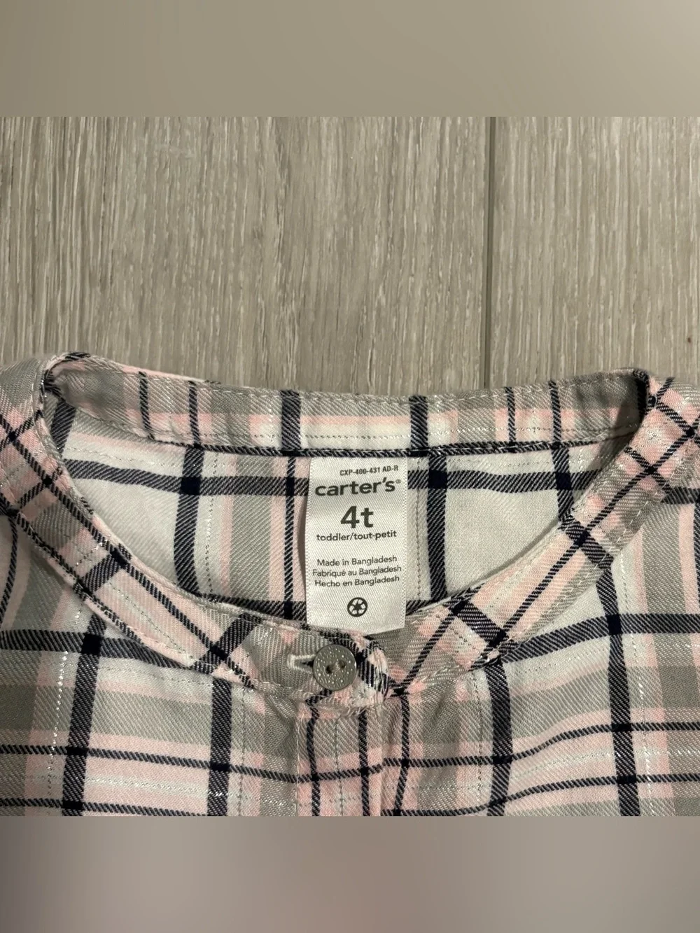 Carter’s Plaid Button-Front Girls Top - Pink & Navy. Size 4T